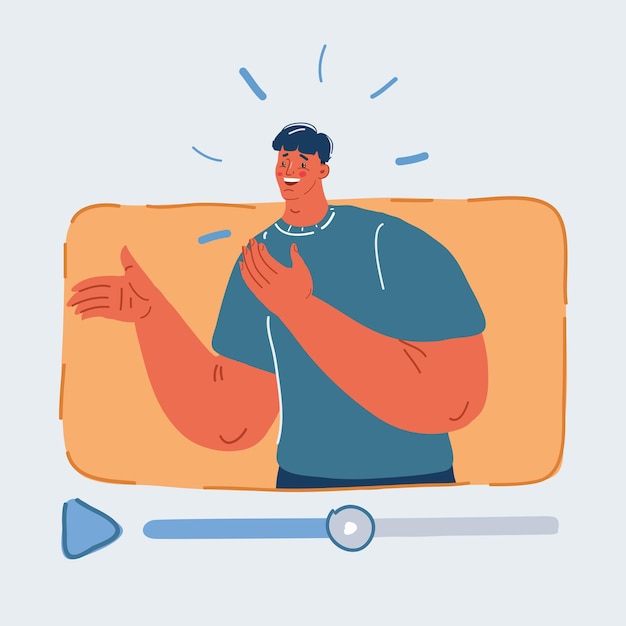 Ilustração vetorial de Videoblogger em uma tela Jovem vlogger com conteúdo de vídeo online