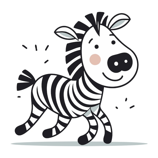 Ilustração vetorial de zebra cute zebra de desenho animado isolada em fundo branco