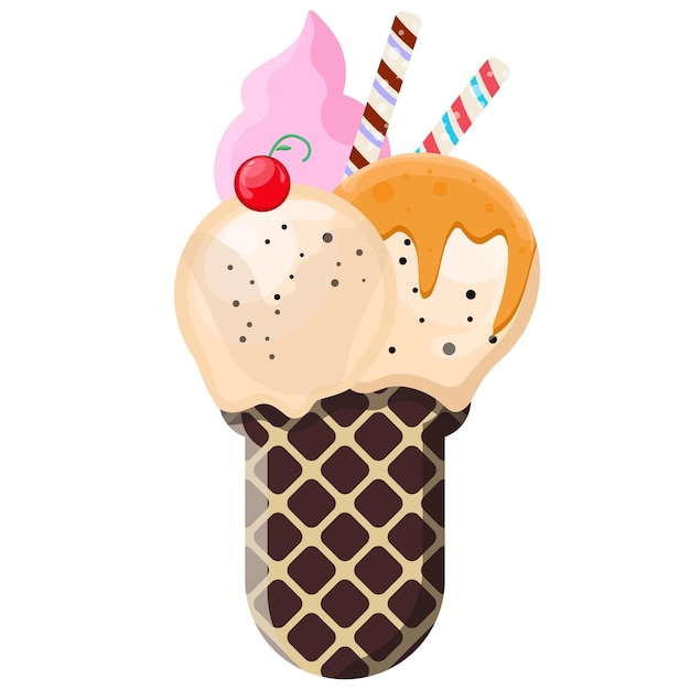 Vetor ilustração vetorial delicioso sorvete colorido waffle cone