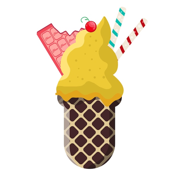 Vetor ilustração vetorial delicioso sorvete colorido waffle cone