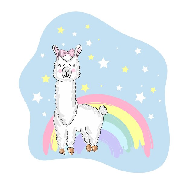 Ilustração vetorial desenhada à mão com lindas estrelas da lua de lhama adormecidas Estilo escandinavo design plano Conceito para impressão infantil