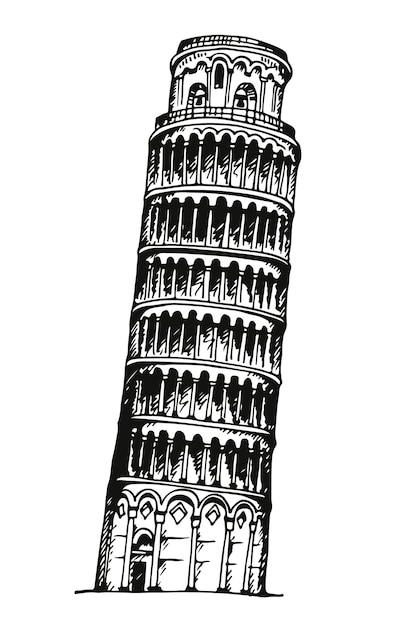 Ilustração vetorial desenhada à mão da torre de pisa itália