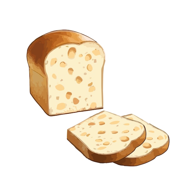 Ilustração vetorial desenhada à mão de pão fatiado em fundo branco