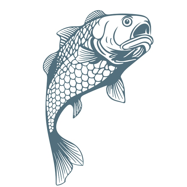 Ilustração vetorial desenhada à mão de peixe para emblema de logotipo ou tatuagem