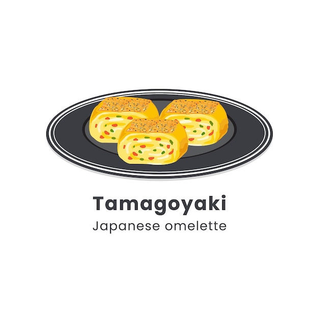 Ilustração vetorial desenhada à mão de tamagoyaki ou omelete rolado japonês