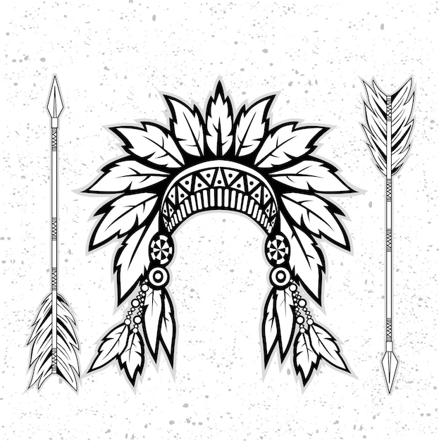 Vetor ilustração vetorial desenhada à mão de um chapéu indiano nativo americano