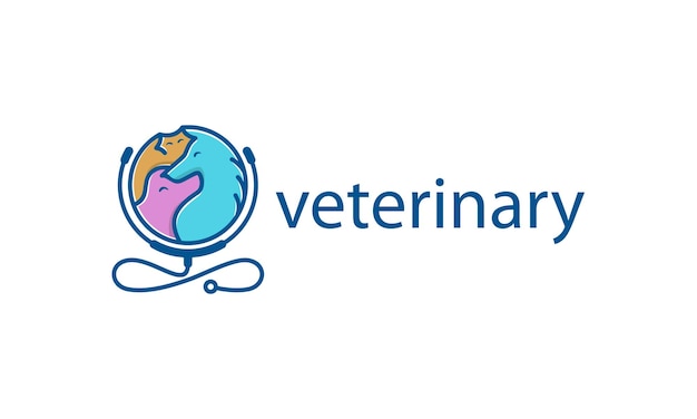 Ilustração vetorial design gráfico. logotipo do pictograma, estetoscópio de combinação e animal de estimação. cavalo, cão gato