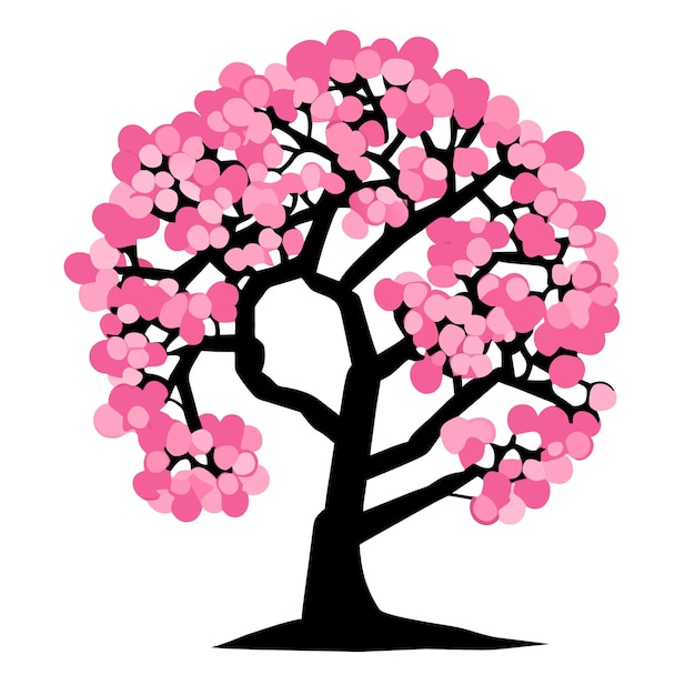 Ilustração vetorial detalhada de árvore de flor de cerejeira isolada em fundo branco