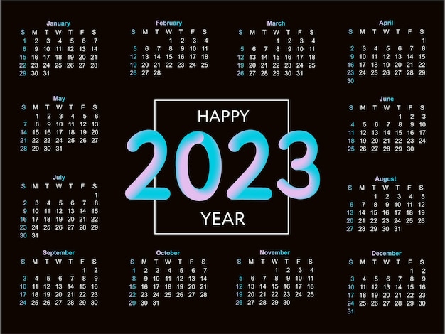 Ilustração vetorial do ano civil de 2023 a semana começa no domingo modelo de calendário de flocos de neve de natal 2023 design de calendário domingo em cores vermelhas vetor