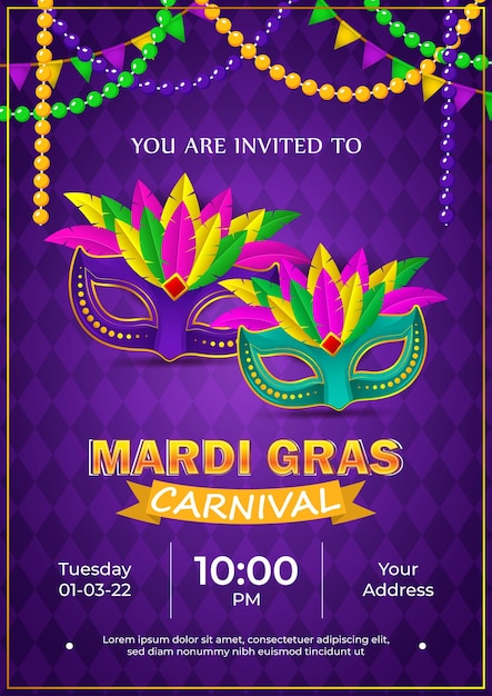Vetor ilustração vetorial do banner do conceito de celebração do carnaval de mardi gras com uma bela máscara veneziana