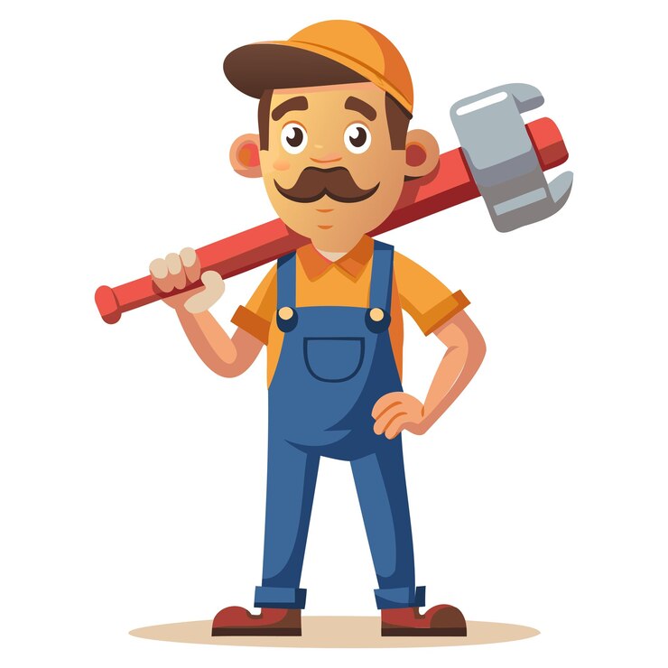 Vetor ilustração vetorial do canalizador de desenho animado alegre