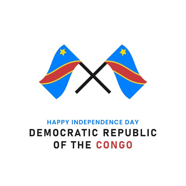 Ilustração vetorial do cartaz do Dia da Independência do Congo Duas bandeiras congolesas cruzadas em um poste Bandeira