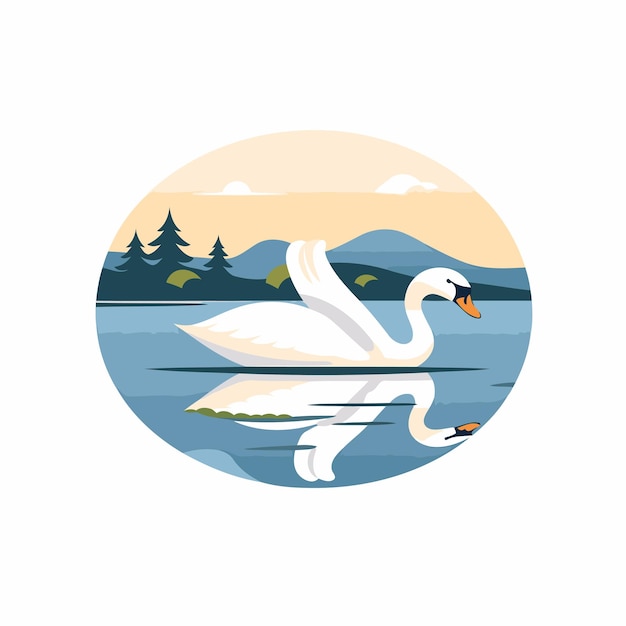 Vetor ilustração vetorial do cisne no lago em estilo de design plano