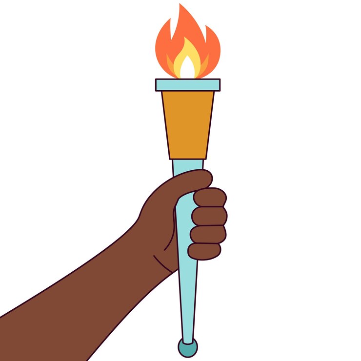 Vetor ilustração vetorial do conceito de competições esportivas com tocha em mão com fogo flamejante