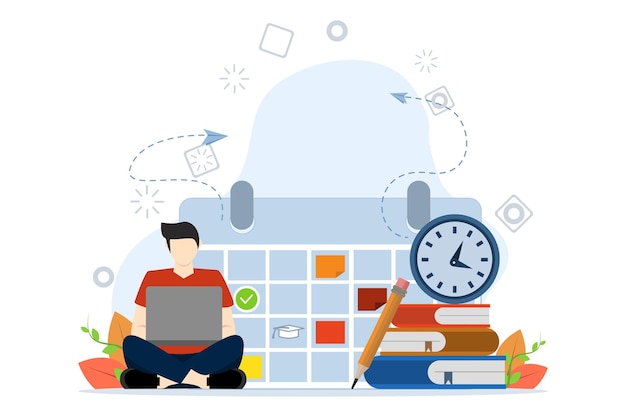 ilustração vetorial do conceito de programa de aprendizagem com programação de curso de plano de conjunto de caracteres
