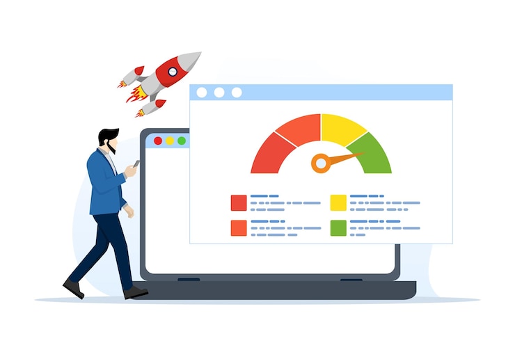 Vetor ilustração vetorial do conceito de teste de site de carregamento rápido