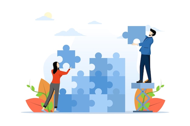 Ilustração vetorial do conceito de trabalho em equipe nos negócios ou metáfora da resolução de problemas em equipe