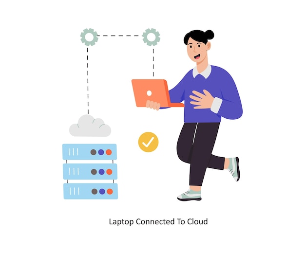 Ilustração vetorial do conceito Laptop Connected To Cloud Base de dados isolada Em fundo branco