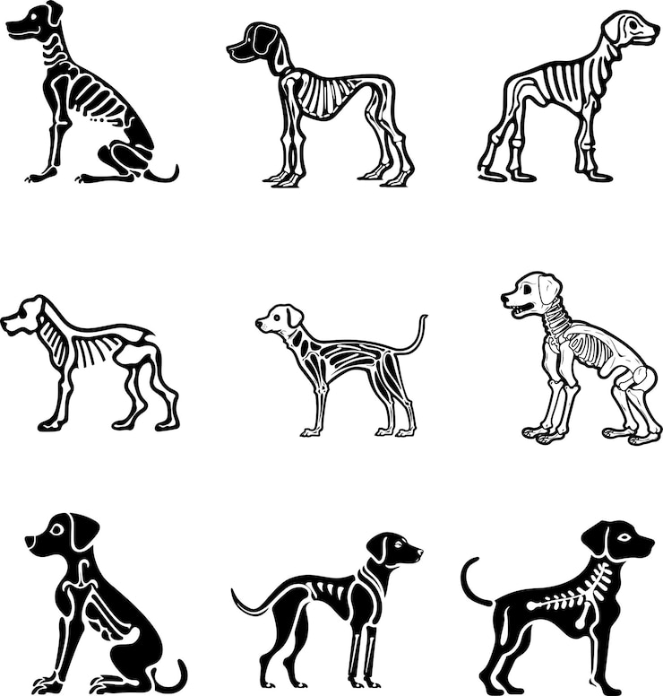 Vetor ilustração vetorial do conjunto de silhuetas de esqueleto de cão