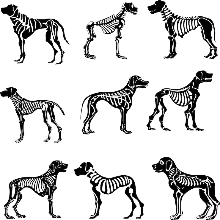 Vetor ilustração vetorial do conjunto de silhuetas de esqueleto de cão