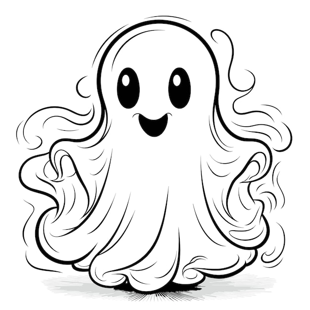 Vetor ilustração vetorial do contorno do fantasma de halloween em cor preta e branca