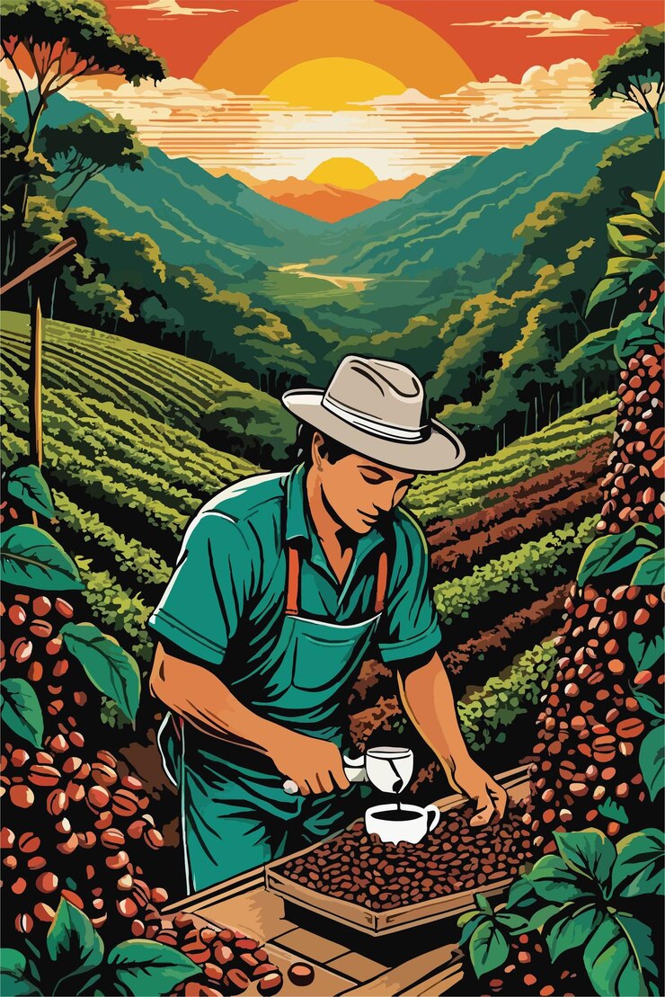 Vetor ilustração vetorial do design da camiseta do fazendeiro de café