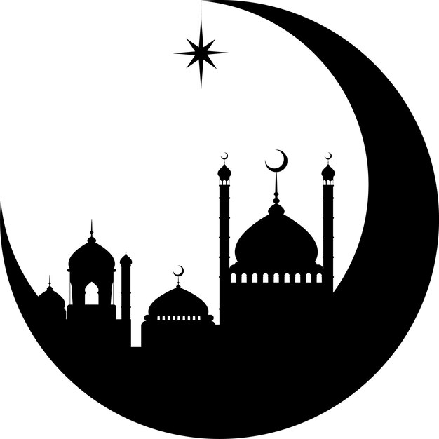 Vetor ilustração vetorial do design do ícone da mesquita eid moon