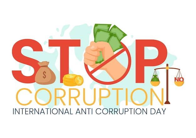 Ilustração vetorial do Dia Anticorrupção com Stop Give Money e Coin Dollar com um sinal de proibição