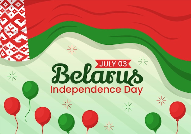 Ilustração vetorial do dia da independência da bielorrússia em 3 de julho com bandeira ondulante no feriado nacional