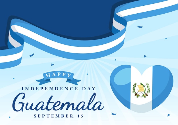Ilustração vetorial do dia da independência da guatemala em 15 de setembro com fundo de bandeira acenando