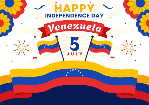 Vetor ilustração vetorial do dia da independência da venezuela em 5 de julho com bandeiras e confetes no memorial holiday