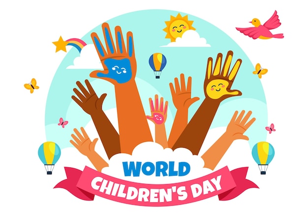 Ilustração vetorial do Dia das Crianças Feliz com Crianças Comunidade em desenho animado de celebração infantil