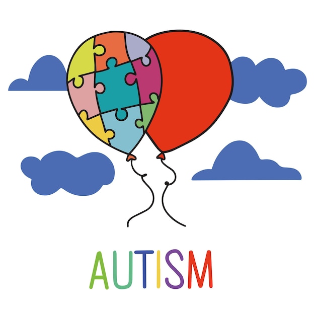 Vetor ilustração vetorial do dia do autismo com balão de quebra-cabeça