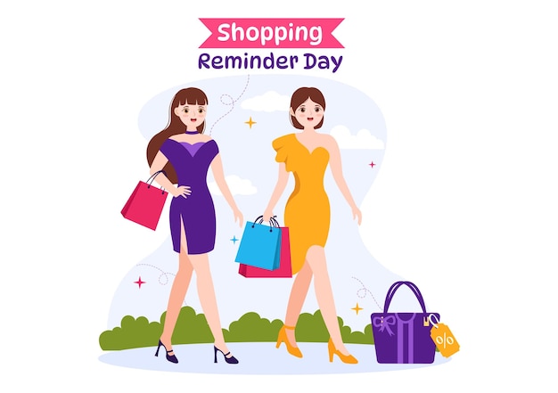 Vetor ilustração vetorial do dia do lembrete de compras em 26 de novembro com sacola e mercadorias para pôster ou promoção
