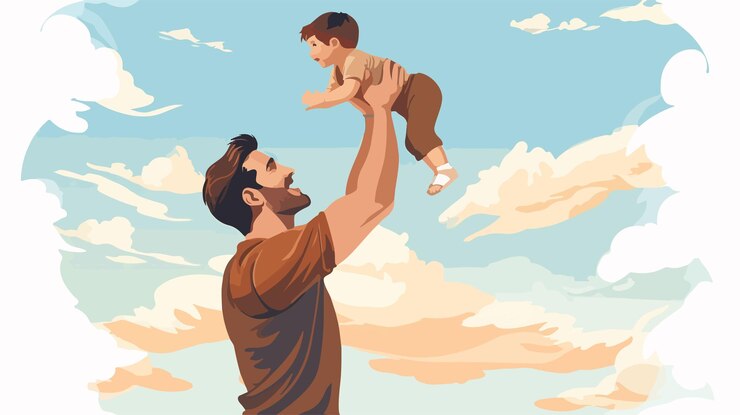 Vetor ilustração vetorial do dia do pai pai feliz pai com crianças em cenário de verão