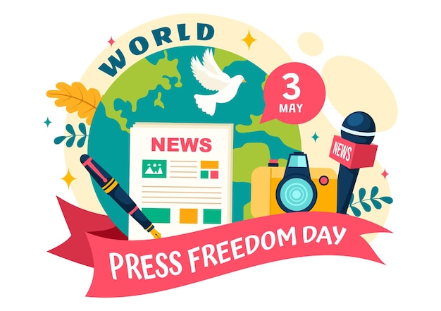 Vetor ilustração vetorial do dia mundial da liberdade de imprensa em 3 de maio com microfones de notícias para o direito de falar