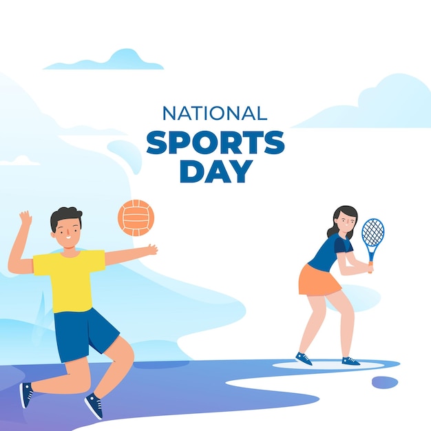 Ilustração vetorial do Dia Nacional do Esporte com esportistas de diferentes esportes em desenho animado plano