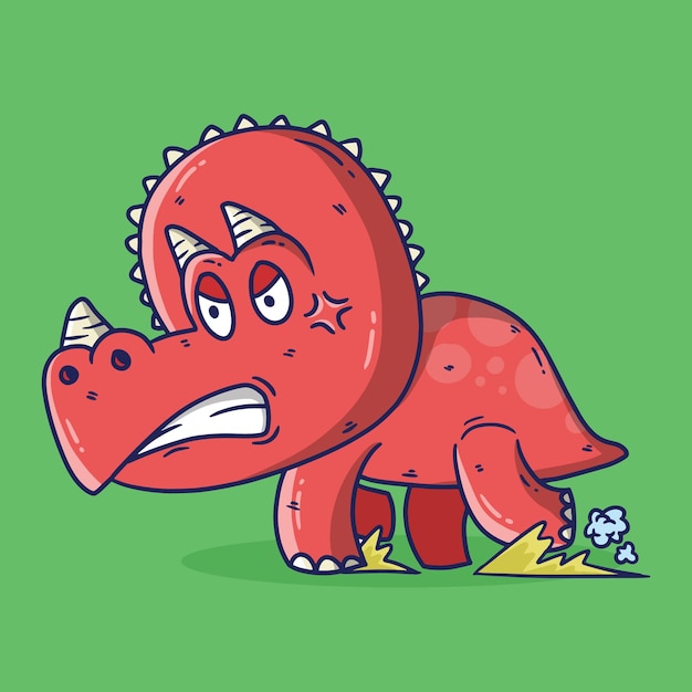 Ilustração vetorial do dinossauro de desenho animado angry triceratops