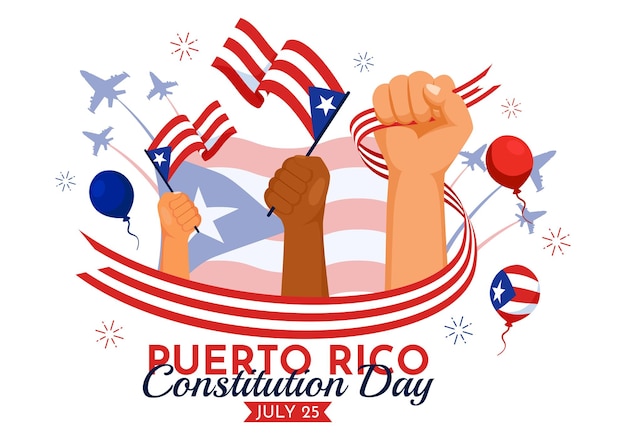 Vetor ilustração vetorial do feliz dia da constituição de porto rico em 25 de julho com bandeira e fita agitando