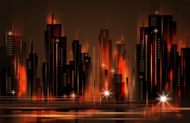 Ilustração vetorial do horizonte da cidade noturna