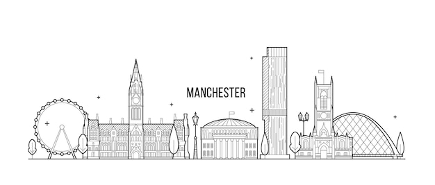 Ilustração vetorial do horizonte de manchester, inglaterra, reino unido