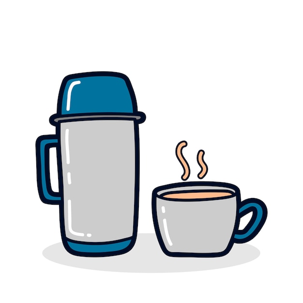 Vetor ilustração vetorial do ícone de xícara de café e termo desenhada à mão