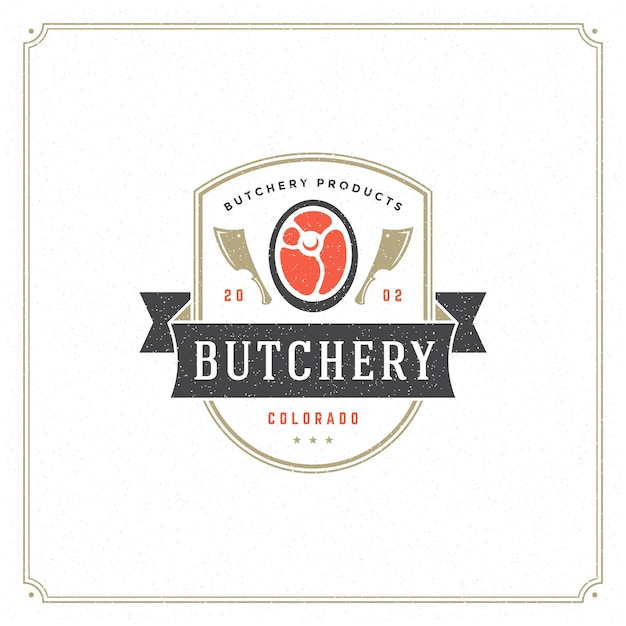 Ilustração vetorial do logotipo da loja de açougueiro silhueta de bife de carne