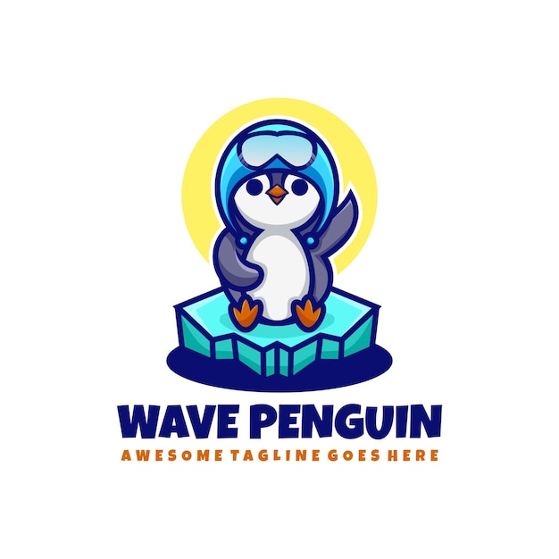 Vetor ilustração vetorial do logotipo wave penguin mascot cartoon style