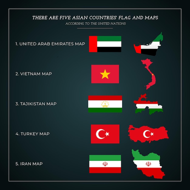 Vetor ilustração vetorial do mapa de cinco bandeiras asiáticas