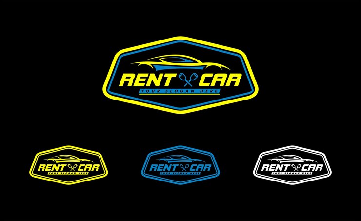 Vetor ilustração vetorial do modelo de logotipo de aluguer de automóveis, emblema, adesivo e minimalismo