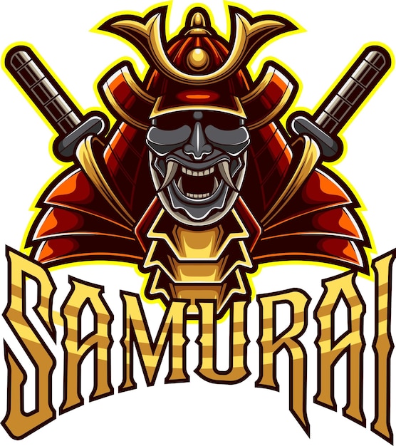 Ilustração vetorial do modelo de logotipo de mascote samurai para equipe de logotipo de esporte e esporte