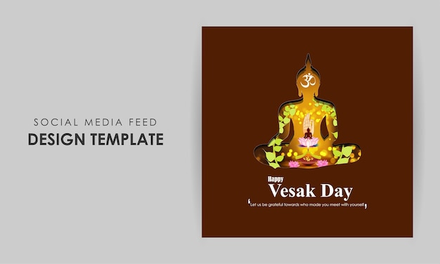 Ilustração vetorial do modelo de maquete de feed de história de mídia social do happy vesak day