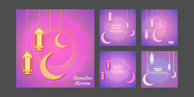 Ilustração vetorial do modelo de maquete do conjunto de feeds de histórias de mídia social ramadan kareem
