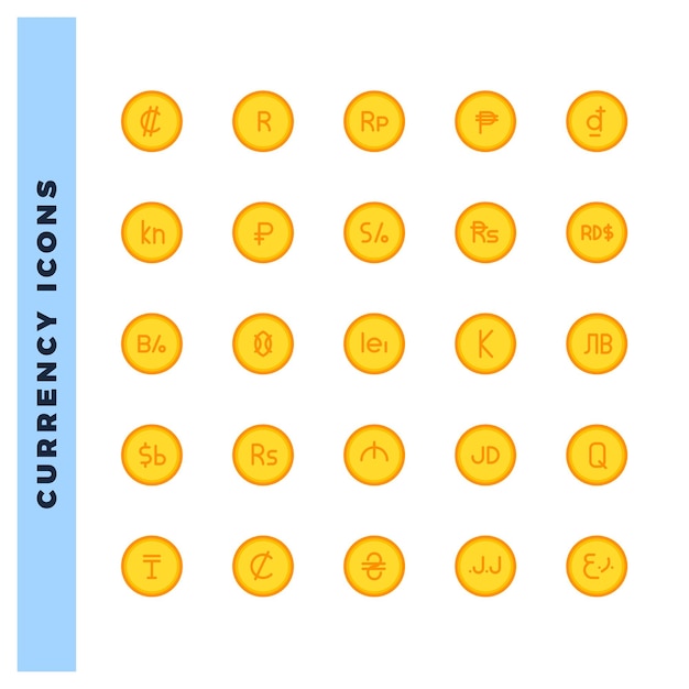 Vetor ilustração vetorial do pacote de ícones planos da moeda